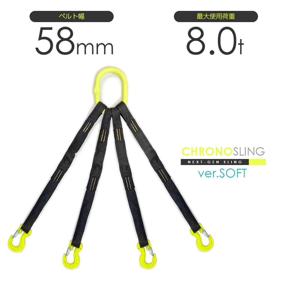 長さ・金具のカスタマイズ 4本吊りソフトスリング 日本製 最大使用荷重8.0t 特注・別注