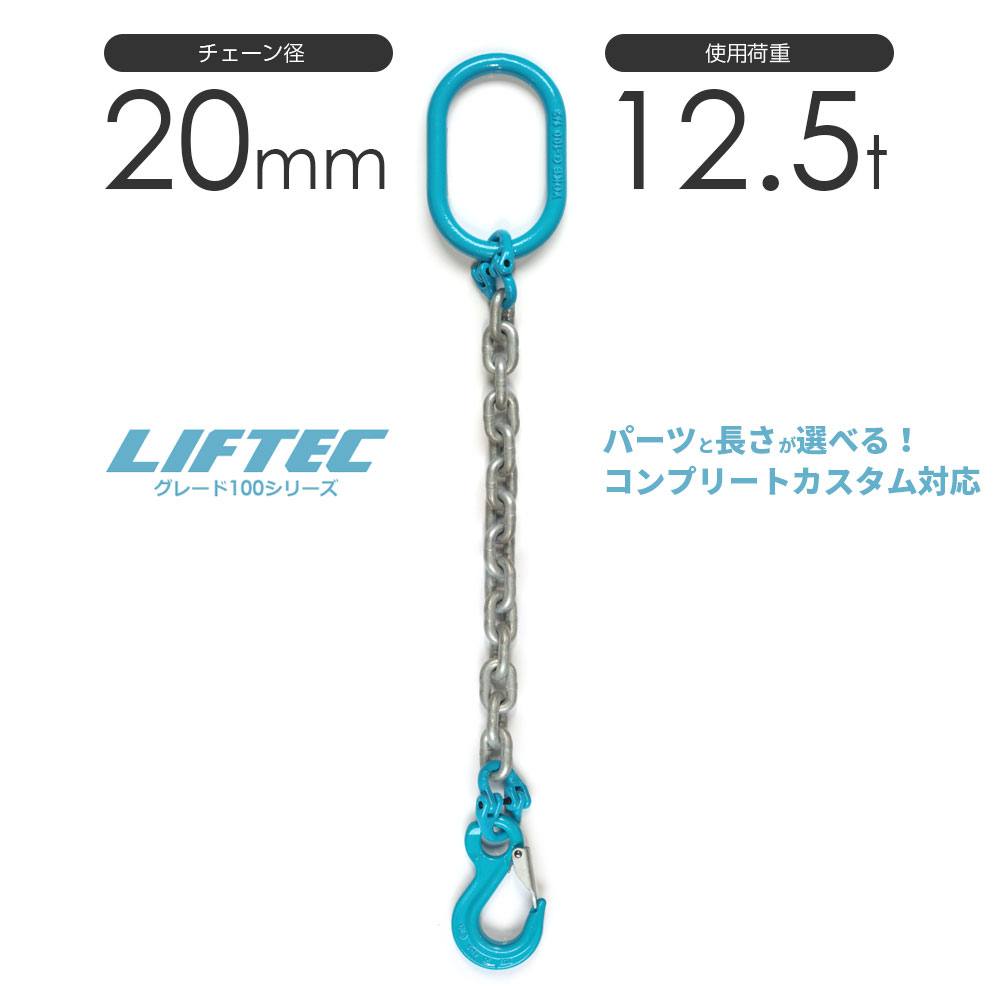 G100 LIFTEC カスタマイズ可能 チェーンスリング 1本吊り 使用荷重:12.5t 20mm リフテック