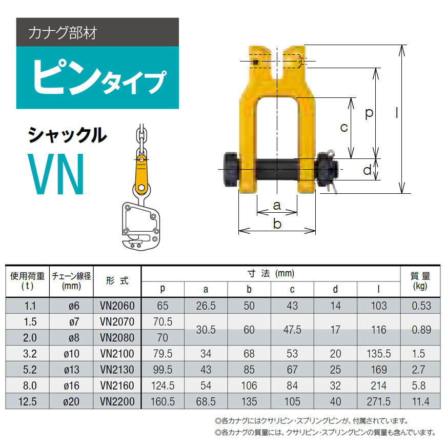 キトー VN2060 シャックルVN チェンスリング（ピンタイプ）チェーン径6mm 使用荷重1.1t VN シャックル 通販｜モノツール