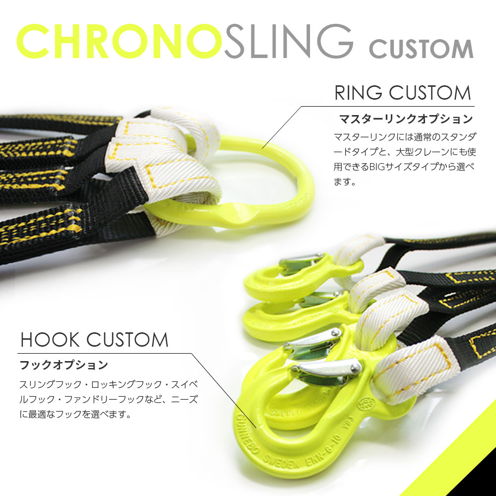 長さ・金具を自由に選べる2本吊りベルトスリング 日本製 最大使用荷重1.6t 特注・別注